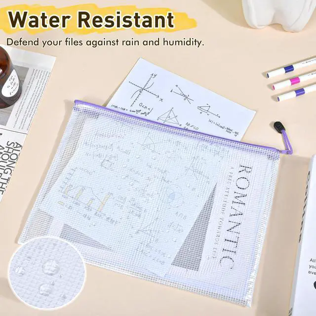 Alt view image 4 of 7 - 24pcs Mesh Zipper Pouch Bags, A4 Letter Size 8 Colors Plastic Zipper Bags for Organizing Storage, Clear Pouches with Zipper, Waterproof Mesh Bags for Office Supplies, Home Organize, Travel Storage
