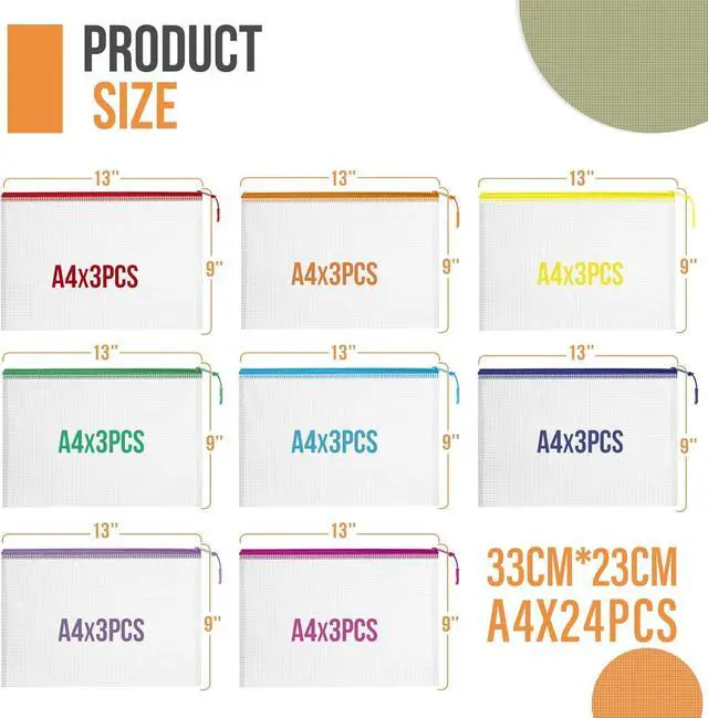 Alt view image 2 of 7 - 24pcs Mesh Zipper Pouch Bags Puzzle Storage Bags, A4 13x9 Inches Large Reusable Zipper Pouches for Classroom Organizing Board Game Home Organization