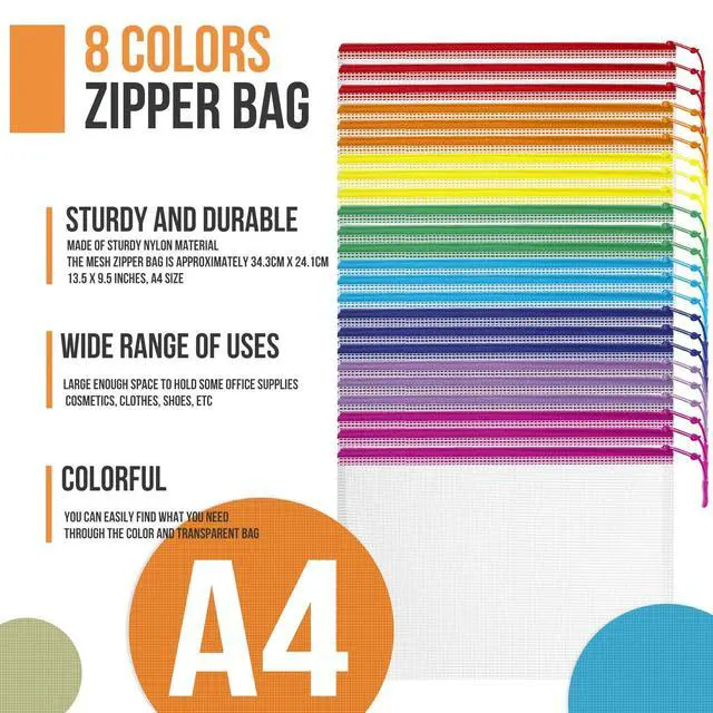 Alt view image 7 of 7 - 24pcs Mesh Zipper Pouch File Bags Puzzle Storage Bags, A4 13x9 Inches Large Reusable Zipper Pouches for Organizing Classroom Board Game Organization