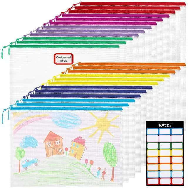 Main image of 24pcs Mesh Zipper Pouch File Bags Puzzle Storage Bags, A4 13x9 Inches Large Reusable Zipper Pouches for Organizing Classroom Board Game Organization