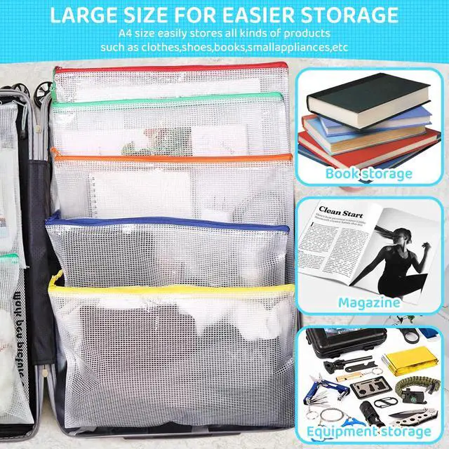 Alt view image 5 of 7 - 24pcs Mesh Zipper Pouch File Bags Puzzle Storage Bags, A4 13x9 Inches Large Reusable Zipper Pouches for Organizing Classroom Board Game Organization