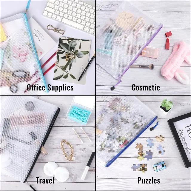 Alt view image 5 of 7 - 32pcs Mesh Zipper Pouch Bags, Mesh Bags with Zipper, Zipper Pouch for Organizing, Letter Size, A4 Size, for Office Supplies, Puzzles
