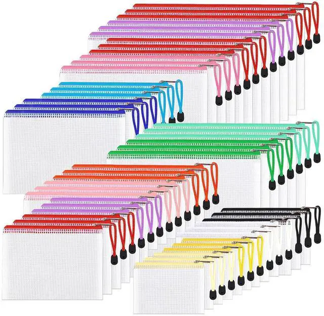 Main image of 48pcs Mesh Zipper Pouch Bags, 8 Sizes Waterproof Plastic Zipper File Bags, 16 Colors,Multipurpose for Travel Storage, School Supplies, Office Appliances and Home Organizing,Multicolored