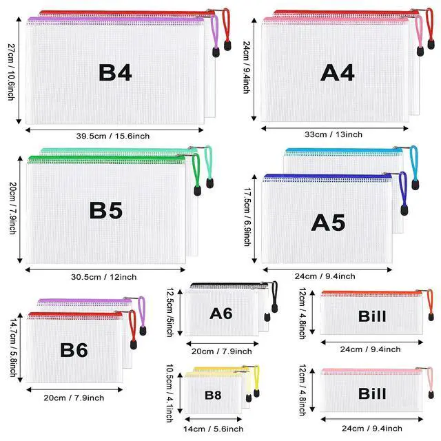 Alt view image 2 of 7 - 48pcs Mesh Zipper Pouch Bags, 8 Sizes Waterproof Plastic Zipper File Bags, 16 Colors,Multipurpose for Travel Storage, School Supplies, Office Appliances and Home Organizing,Multicolored