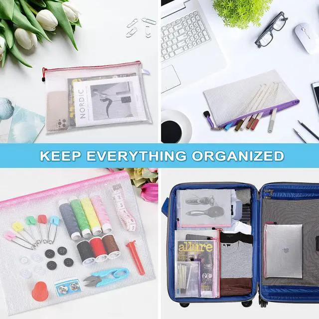 Alt view image 5 of 7 - 48pcs Mesh Zipper Pouch Bags, 8 Sizes Waterproof Plastic Zipper File Bags, 16 Colors,Multipurpose for Travel Storage, School Supplies, Office Appliances and Home Organizing,Multicolored