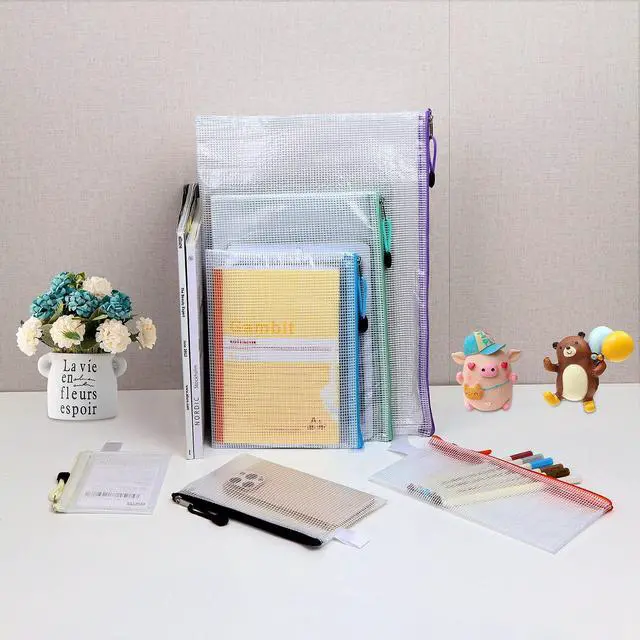 Alt view image 7 of 7 - 48pcs Mesh Zipper Pouch Bags, 8 Sizes Waterproof Plastic Zipper File Bags, 16 Colors,Multipurpose for Travel Storage, School Supplies, Office Appliances and Home Organizing,Multicolored