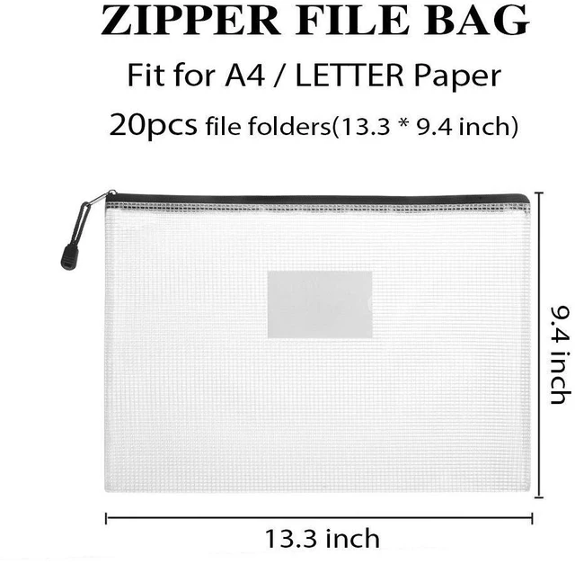Alt view image 6 of 7 - 20 Pack Mesh Zipper Pouch Bags, A4 Letter Size, Classroom Zipper Bags Waterproof Bag Organizer with Label Pocket, School Office Teacher Supplies, Storage Pouches Board Game Toy Storage, Black