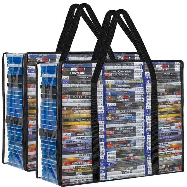 Main image of CD DVD Storage Bags, 2-Pack Clear Blu-ray Storage Bags with Zipper & Handles | Holds 180 Blu-Ray, 140 DVD | Media & Video Game Storage Organizer for VHS, Discs