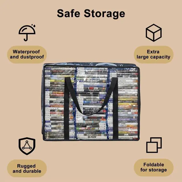 Alt view image 2 of 7 - CD DVD Storage Bags, 2-Pack Clear Blu-ray Storage Bags with Zipper & Handles | Holds 180 Blu-Ray, 140 DVD | Media & Video Game Storage Organizer for VHS, Discs