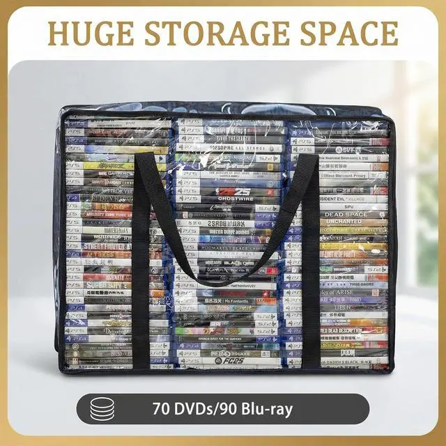Alt view image 5 of 7 - CD DVD Storage Bags, 2-Pack Clear Blu-ray Storage Bags with Zipper & Handles | Holds 180 Blu-Ray, 140 DVD | Media & Video Game Storage Organizer for VHS, Discs