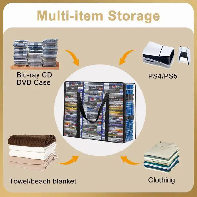 Alt view image 7 of 7 - CD DVD Storage Bags, 2-Pack Clear Blu-ray Storage Bags with Zipper & Handles | Holds 180 Blu-Ray, 140 DVD | Media & Video Game Storage Organizer for VHS, Discs