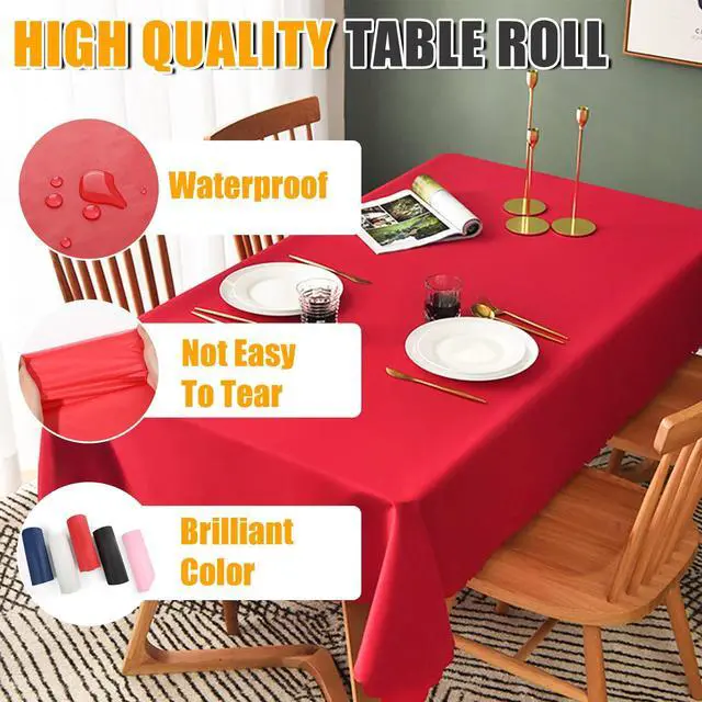 Alt view image 3 of 6 - 54 in X 100 FT Red Plastic Table Cover Roll with Slide Cutter, Cuts Up to 12 Rectangle 8 Feet Disposable Plastic Table ClothsDisposable Table Cover Roll for Dinning, Parties, BBQ, Wedding, Outdoor