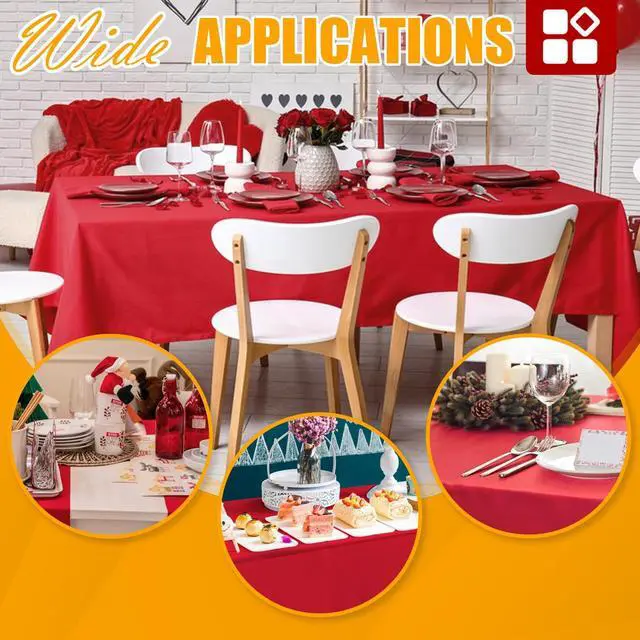 Alt view image 6 of 6 - 54 in X 100 FT Red Plastic Table Cover Roll with Slide Cutter, Cuts Up to 12 Rectangle 8 Feet Disposable Plastic Table ClothsDisposable Table Cover Roll for Dinning, Parties, BBQ, Wedding, Outdoor