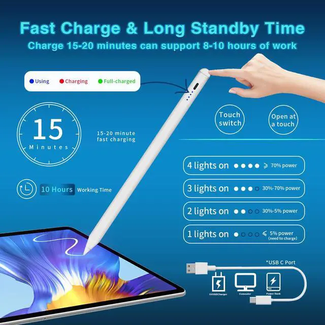Alt view image 6 of 7 - Stylus Pen for iPad 2018-2025Fast Charging Pencil with Tilt Sensitivity & Palm Rejection,Compatible with iPad Air M2/3/4/5,iPad mini 5/6/7,iPad 11/10/9/8/7/6th Gen,iPad Pro 11"/12.9"/M4