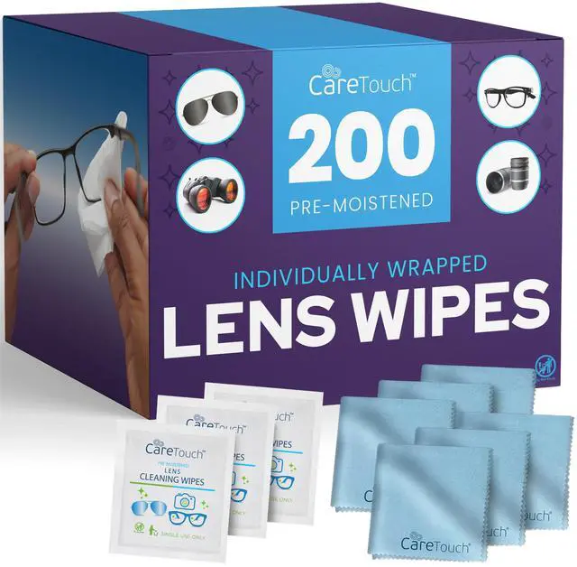 Main image of Lens Cleaning Wipes with Microfiber Cloths - 200 Lens Wipes for Eyeglasses & 6 Microfiber Cloths - Glasses, Camera Lenses, Screens, Eye Glasses Cleaner for Cleaning Eyeglasses