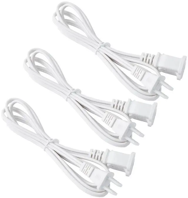 Main image of White Extension Cord 5 Foot, Single Plug Appliance Power Cable 18 Gauge, Two Prong Male Female, for NEMA 5-15P to NEMA 5-15R, Ideal for Home Office Electronics, 3 Pack
