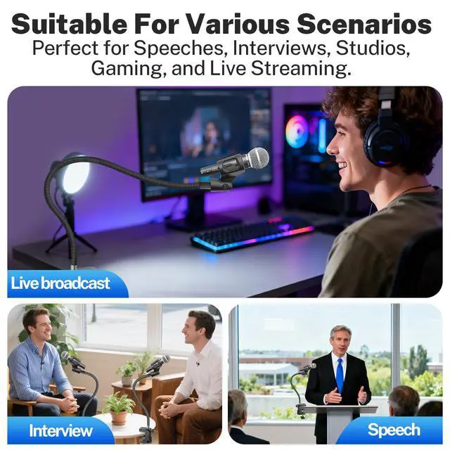 Alt view image 6 of 6 - Microphone Stand, 20" Flexible Gooseneck Desktop Mic Stands Holder,3/8" to 5/8" Screw Adapter, 360 Adjustable Compact Mic Arm for Meetings, Lectures, Live Broadcast Equipment