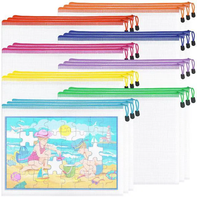 Main image of 24pcs Mesh Zipper Pouch File Bags, Large Puzzle Storage Bags, A3 17x12 Inch Reusable Classroom Pouches for Organizing, 8 Colors