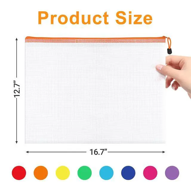 Alt view image 2 of 7 - 24pcs Mesh Zipper Pouch File Bags, Large Puzzle Storage Bags, A3 17x12 Inch Reusable Classroom Pouches for Organizing, 8 Colors