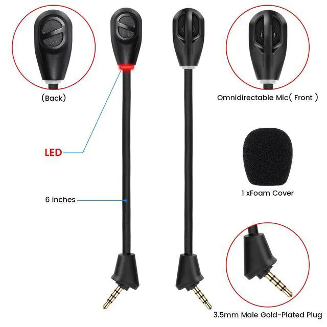 Alt view image 7 of 7 - Microphone Replacement for Kingston HyperX Cloud II Wireless Gaming Headset, Detachable Mic Boom with LED Mute Indicator on PC PS5 PS4 Xbox Series X/S