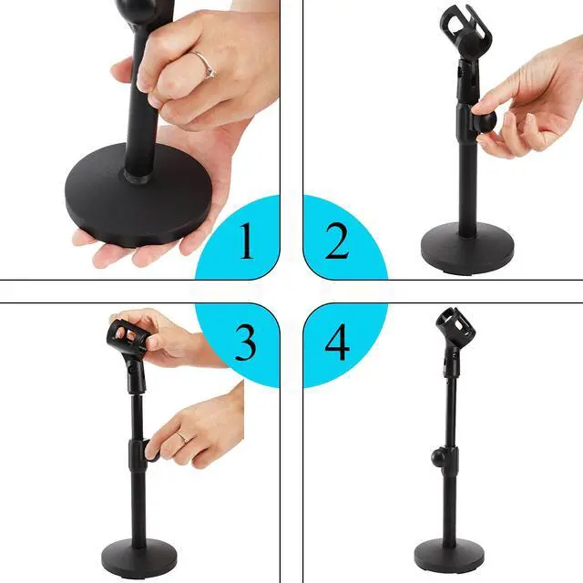 Alt view image 3 of 7 - 2 Pcs Microphone Stand Desktop, Adjustable Table Mic Stand with Mic Clip and 5/8" Male to 3/8" Female Screw Adapter, Heavy Base, Compatible with Most Mics
