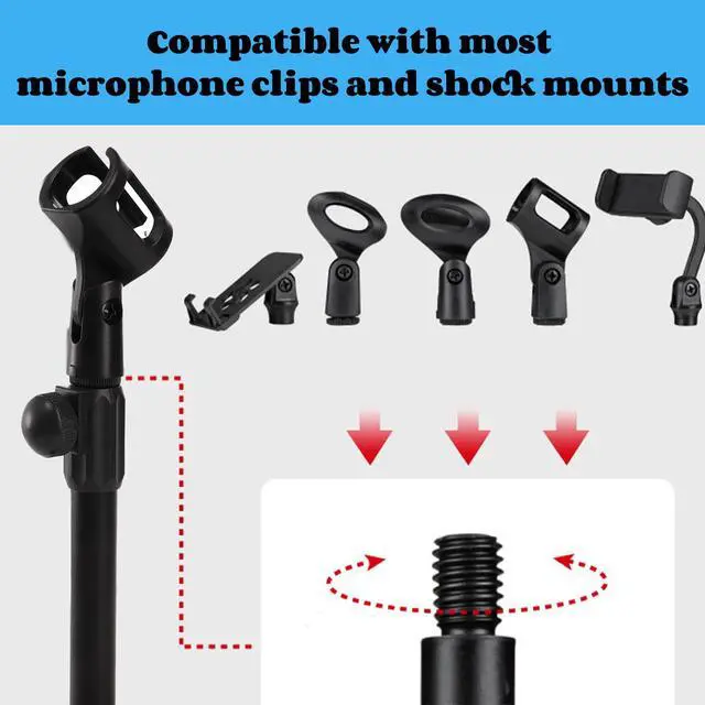 Alt view image 4 of 7 - 2 Pcs Microphone Stand Desktop, Adjustable Table Mic Stand with Mic Clip and 5/8" Male to 3/8" Female Screw Adapter, Heavy Base, Compatible with Most Mics