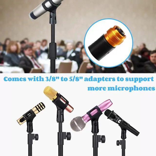 Alt view image 6 of 7 - 2 Pcs Microphone Stand Desktop, Adjustable Table Mic Stand with Mic Clip and 5/8" Male to 3/8" Female Screw Adapter, Heavy Base, Compatible with Most Mics