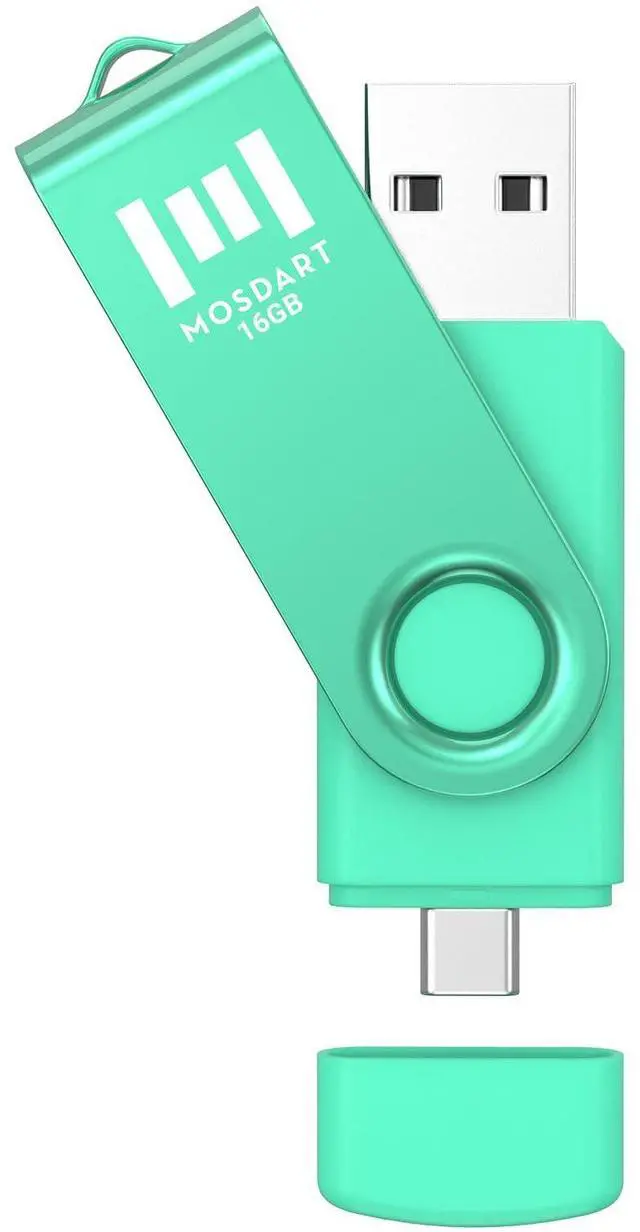 Main image of 16GB USB C & USB A 2.0 Swivel Dual Flash Drive, Green