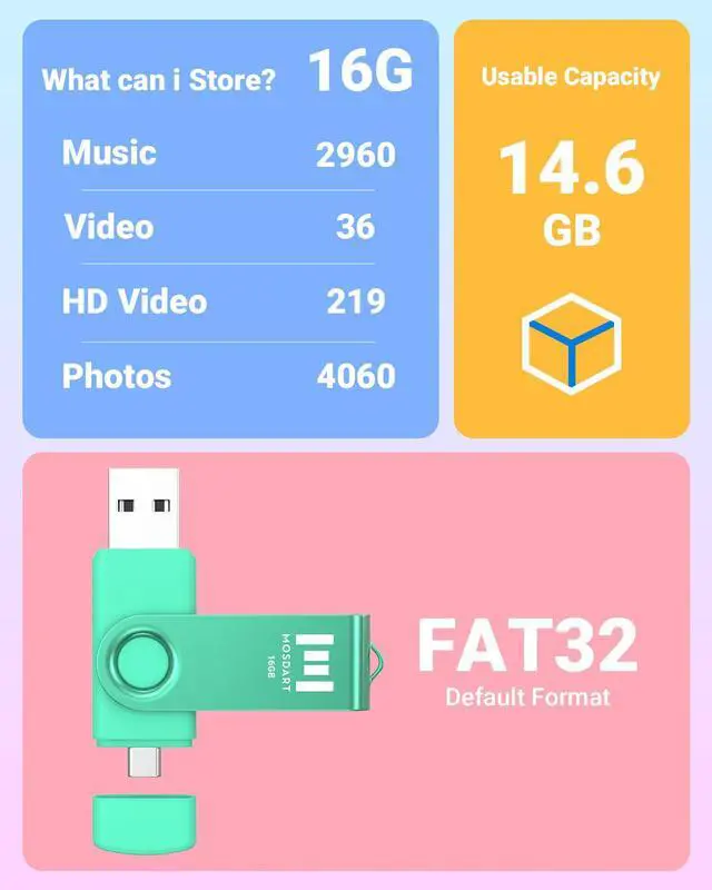 Alt view image 6 of 6 - 16GB USB C & USB A 2.0 Swivel Dual Flash Drive, Green