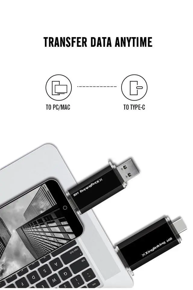 Alt view image 4 of 7 - Dual USB Flash Drive USB C & USB A 2-in-1, Thumb Drive for Type-C Phones, PC, External Storage for Photos/Videos/Files