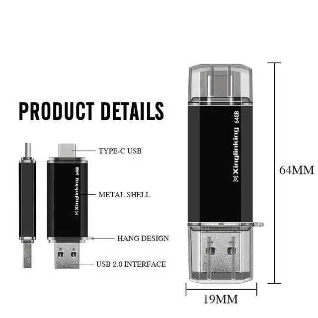 Alt view image 5 of 7 - Dual USB Flash Drive USB C & USB A 2-in-1, Thumb Drive for Type-C Phones, PC, External Storage for Photos/Videos/Files