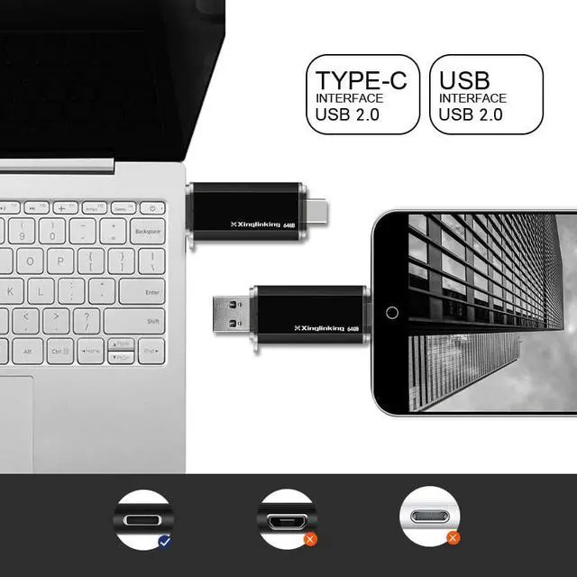 Alt view image 7 of 7 - Dual USB Flash Drive USB C & USB A 2-in-1, Thumb Drive for Type-C Phones, PC, External Storage for Photos/Videos/Files