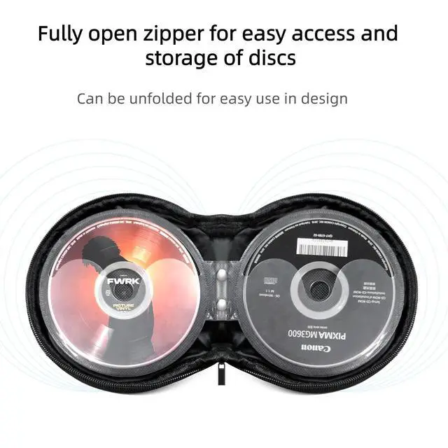 Alt view image 4 of 7 - PU Leather CD/DVD Case - 20 Capacity Portable Storage Tray with Zipper Closure, Space-Saving for Cars and Homes (black1)