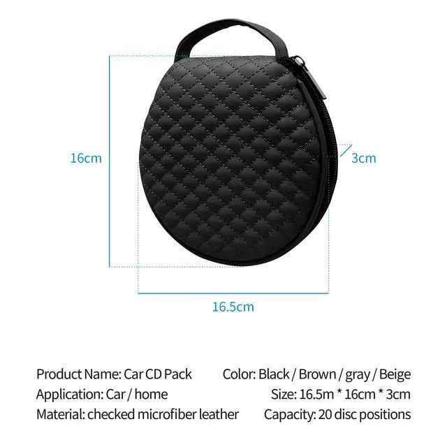 Alt view image 5 of 7 - PU Leather CD/DVD Case - 20 Capacity Portable Storage Tray with Zipper Closure, Space-Saving for Cars and Homes (black1)