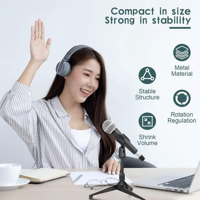 Alt view image 6 of 7 - 3 Pack Desktop Mic Stand Portable Foldable Tripod with Mic Clip Holder Adjustable Height Tabletop Microphone Stand 5/8 Inch Male to 3/8 Inch for Dynamic Recording Podcast