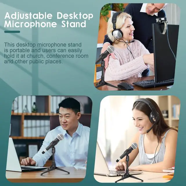 Alt view image 7 of 7 - 3 Pack Desktop Mic Stand Portable Foldable Tripod with Mic Clip Holder Adjustable Height Tabletop Microphone Stand 5/8 Inch Male to 3/8 Inch for Dynamic Recording Podcast