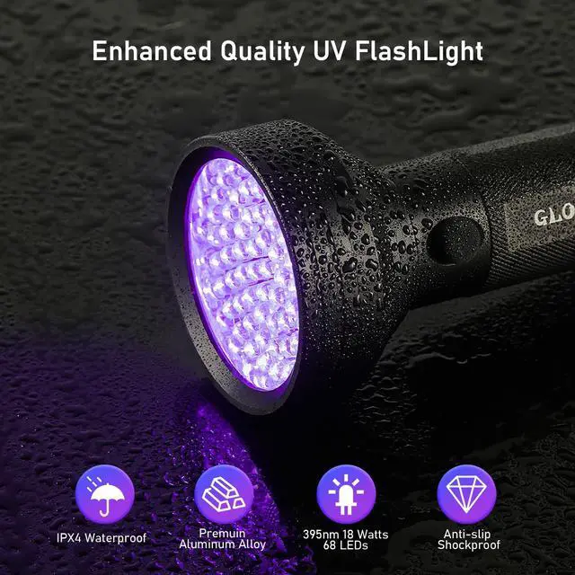Alt view image 2 of 6 - Blacklight Flashlight 68 LED UV Flash Light,Ultraviolet Flashlight Black Light Professional Pet Urine Detector for Dog/Cat Urine,Pet Stains,Hunting Scorpions