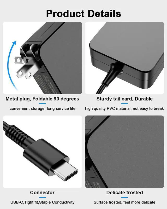 Alt view image 3 of 7 - 65W USB C Laptop Charger Compatible with Asus Rog Ally Chromebook ZenBook VivoBook, Flip UX390UA UX490 UX325 UX393 UX371, C302C C213 C214 C436 C523 ADP-45EW B, AC Power Adapter