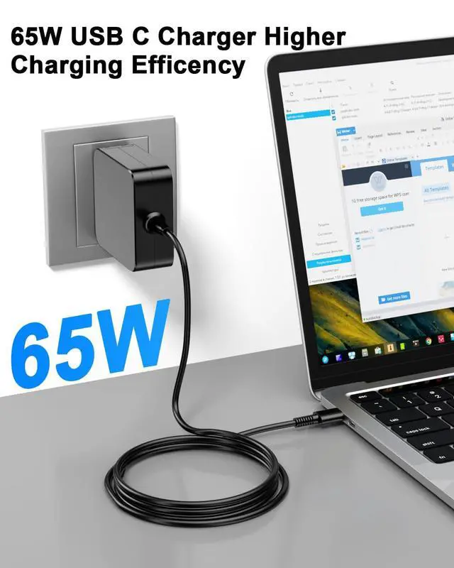Alt view image 4 of 7 - 65W USB C Laptop Charger Compatible with Asus Rog Ally Chromebook ZenBook VivoBook, Flip UX390UA UX490 UX325 UX393 UX371, C302C C213 C214 C436 C523 ADP-45EW B, AC Power Adapter