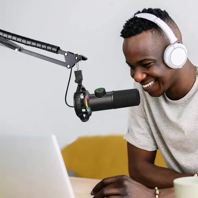 Alt view image 2 of 7 - Microphone Boom Arm with Cable Management Adjustable Scissor Mic Stand Compatible with Fifine K669B/K670/K683A/K658/K688, AmpliGame A6V/A8, AM8 & Other USB/XLR Microphones by YOUSHARES