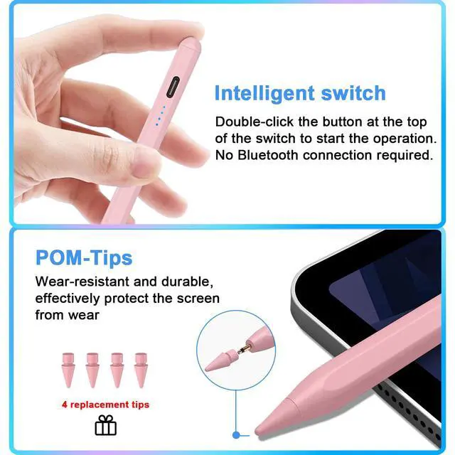 Alt view image 7 of 7 - Stylus Pen for iPad 9th&10th - Type-c Charging Pencil for ipad Palm Rejection Active Pen Compatible with (2018-2025) Apple iPad 6/7/8/9/10/11(A16), Air 3/4/5/M2/M3, Mini 5/6, Pro 11"/12.9"/M4Pink