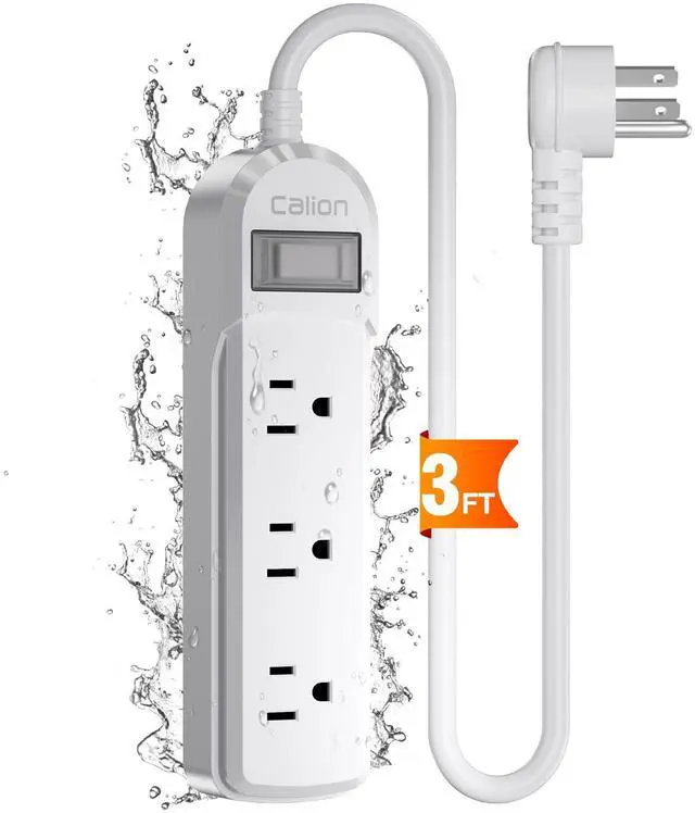 Main image of White Outdoor Power Strip Weatherproof, 3FT Short Waterproof Extension Cord with 3 Wide Outlets, 16AWG 1625W/13Amps Outlet Extender for Kitchen, Patio, Garden Lighting