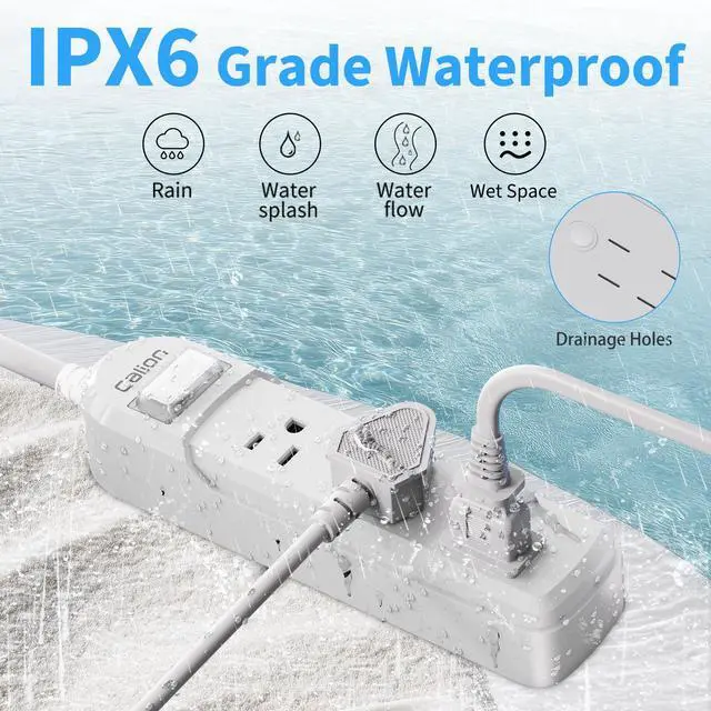Alt view image 2 of 7 - White Outdoor Power Strip Weatherproof, 3FT Short Waterproof Extension Cord with 3 Wide Outlets, 16AWG 1625W/13Amps Outlet Extender for Kitchen, Patio, Garden Lighting