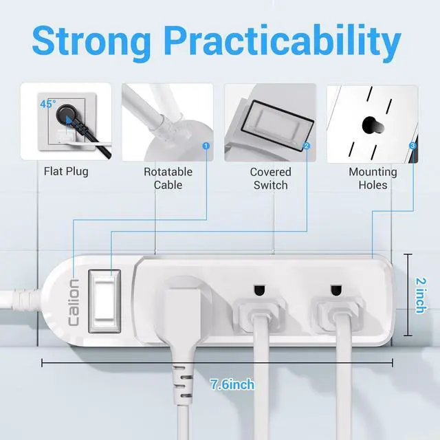 Alt view image 6 of 7 - White Outdoor Power Strip Weatherproof, 3FT Short Waterproof Extension Cord with 3 Wide Outlets, 16AWG 1625W/13Amps Outlet Extender for Kitchen, Patio, Garden Lighting