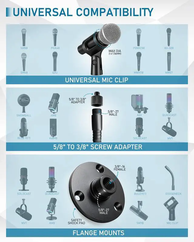 Alt view image 3 of 7 - Microphone Stand - 9-INCH Heavy-Duty Flexible Gooseneck Desktop Mic Stands Holder with Flange Mount Base for Lectern Podium Podcast Meetings Lectures Streaming Gaming Studio