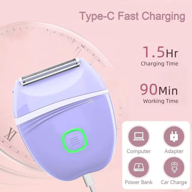 Alt view image 6 of 7 - Women Electric Shaver, Bikini Trimmer for Women, Rechargeable Electric Razor for Legs, Face, Arm, Underarm, Bikini Area