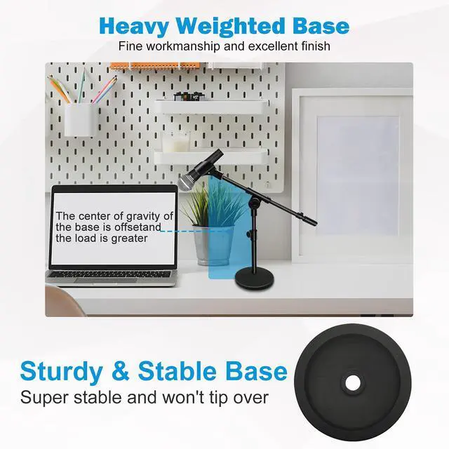 Alt view image 5 of 7 - Adjustable Desktop Mic Stand, Desk Stand Tabletop Table Top Microphone Stand with Mic Clip for Handheld Microphone, Boom Arm, 5/8" Male to 3/8" Female Screw Adapter