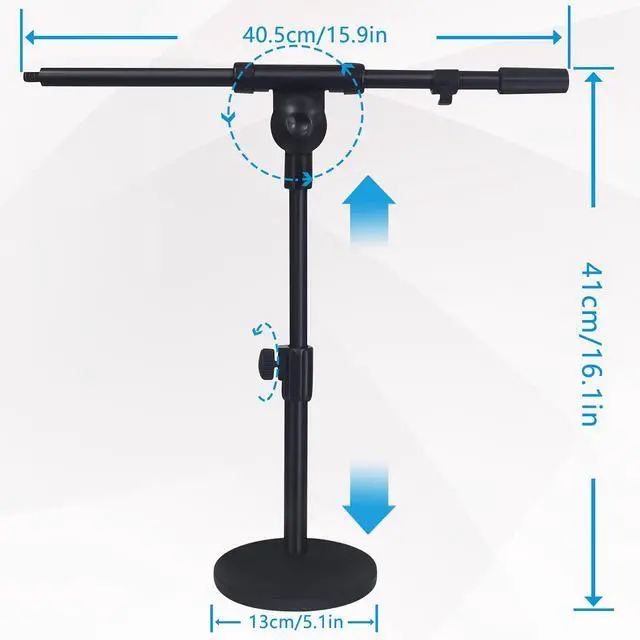 Alt view image 7 of 7 - Adjustable Desktop Mic Stand, Desk Stand Tabletop Table Top Microphone Stand with Mic Clip for Handheld Microphone, Boom Arm, 5/8" Male to 3/8" Female Screw Adapter