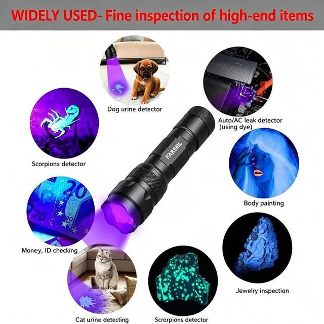 Alt view image 4 of 7 - UV Blacklight Flashlight, 395nm LED Ultraviolet Black Light for Pet Urine Stain Detection, Portable UV Light Detector for Dog/Cat Urine, Carpet, Couch, Bed, Odor Remover Tool