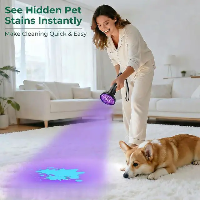 Alt view image 2 of 7 - UV Flashlight Black Light, 100 LED 395 nM Ultraviolet Flashlights UV Blacklight Detector for Dog Urine, Pet Stains